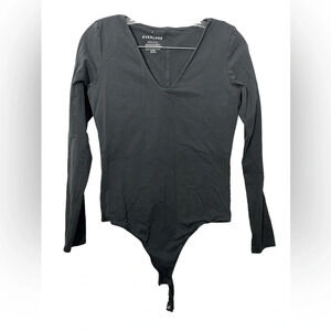 Everlane Women's Thong Cut The Long-Sleeve V-Neck Bodysuit Black Medium